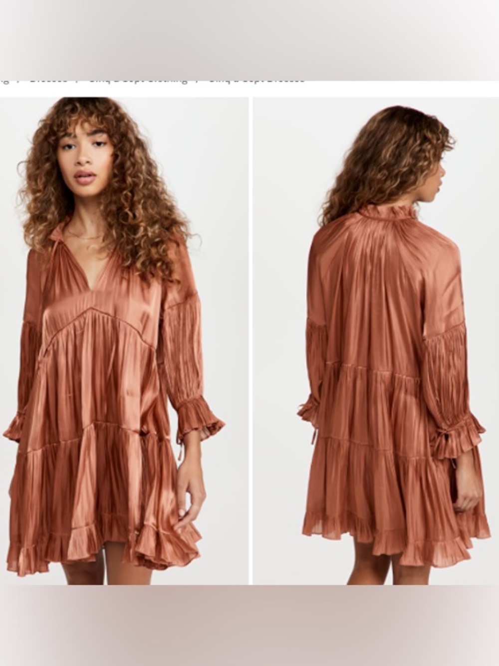 cinq a sept Rust Satin Tiered Midi Dress